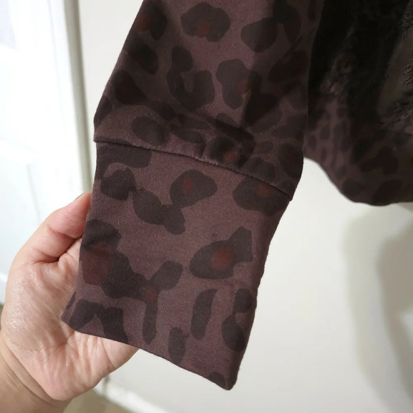 EVY'S TREE Leopars Knit Pieced Jacket, Lace Front Panel, Chocolate Brown, XL - Picture 9 of 16